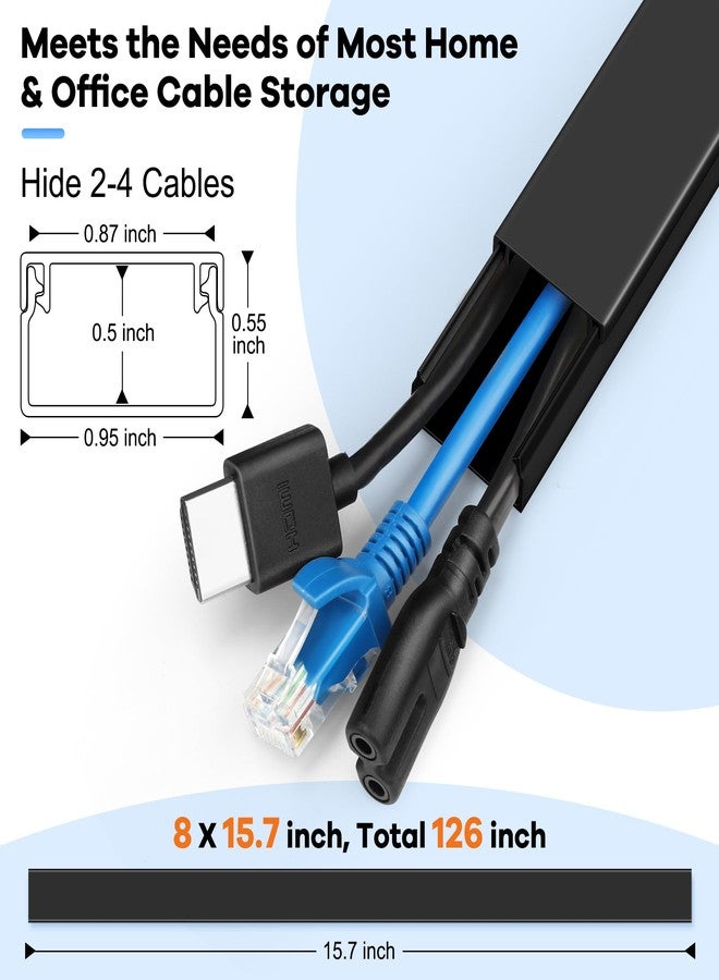ZhiYo 126in Cord Hider Kit, Wire Hiders for TV on Wall, Paintable Cable Management Kit, Wire Cover for Wall Mount TV, Hide Wires Along Wall, Black Cord Cover Wall Wire Management, 8xL15.7in W0.95in H0.55in - Image 2
